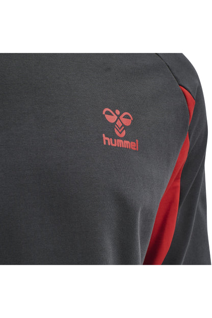 HUMMEL - Hmlaction Cotton Sweatshirt - Ebony/flame Scarlet