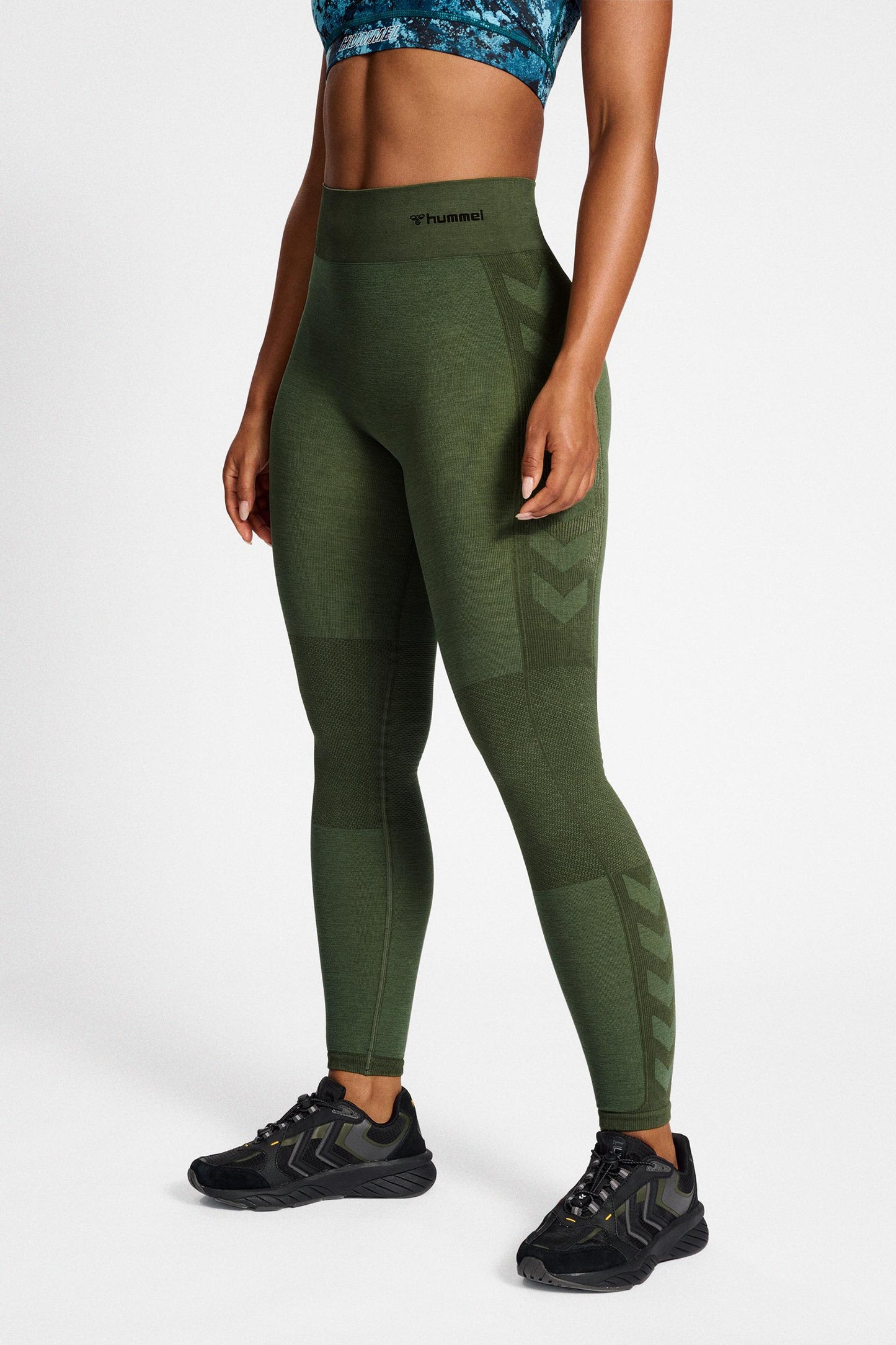 HUMMEL - Hmlclea Seamless Mid Waist Tights - Climbing Ivy/beetle Melange