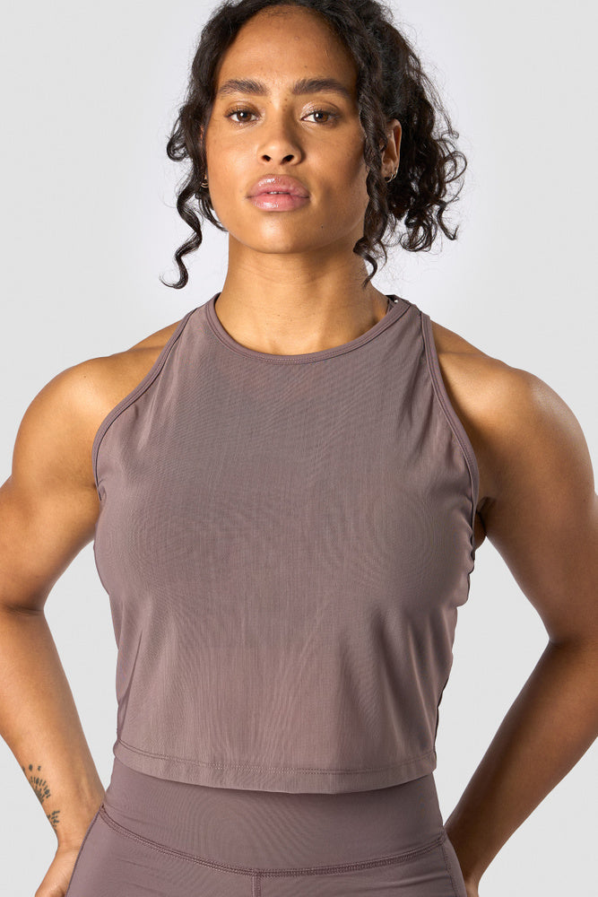 revive mesh cropped tank top wmn dusty brown