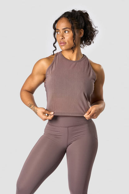 revive mesh cropped tank top wmn dusty brown